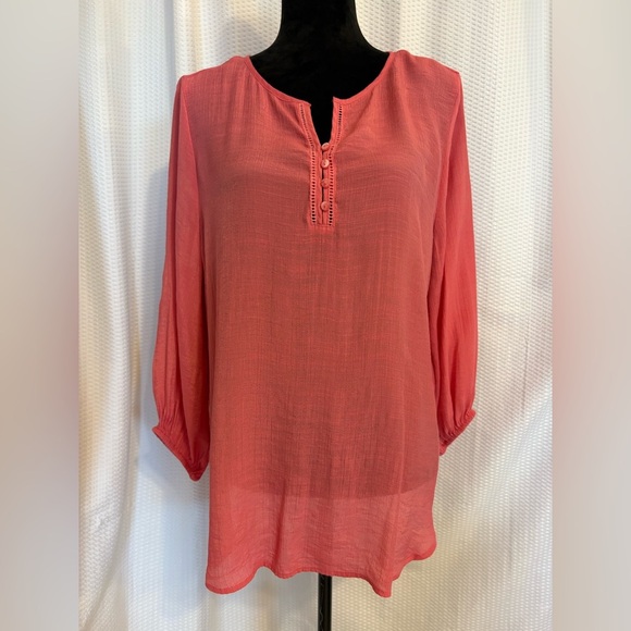 Liz Claiborne pink v-neck sheer blouse size large - Picture 8 of 8